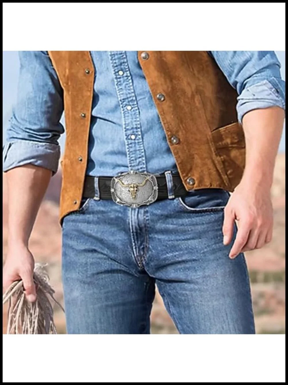 Men's Western Ratchet Cowboy Belt with Automatic Buckle, Adjustable Leather